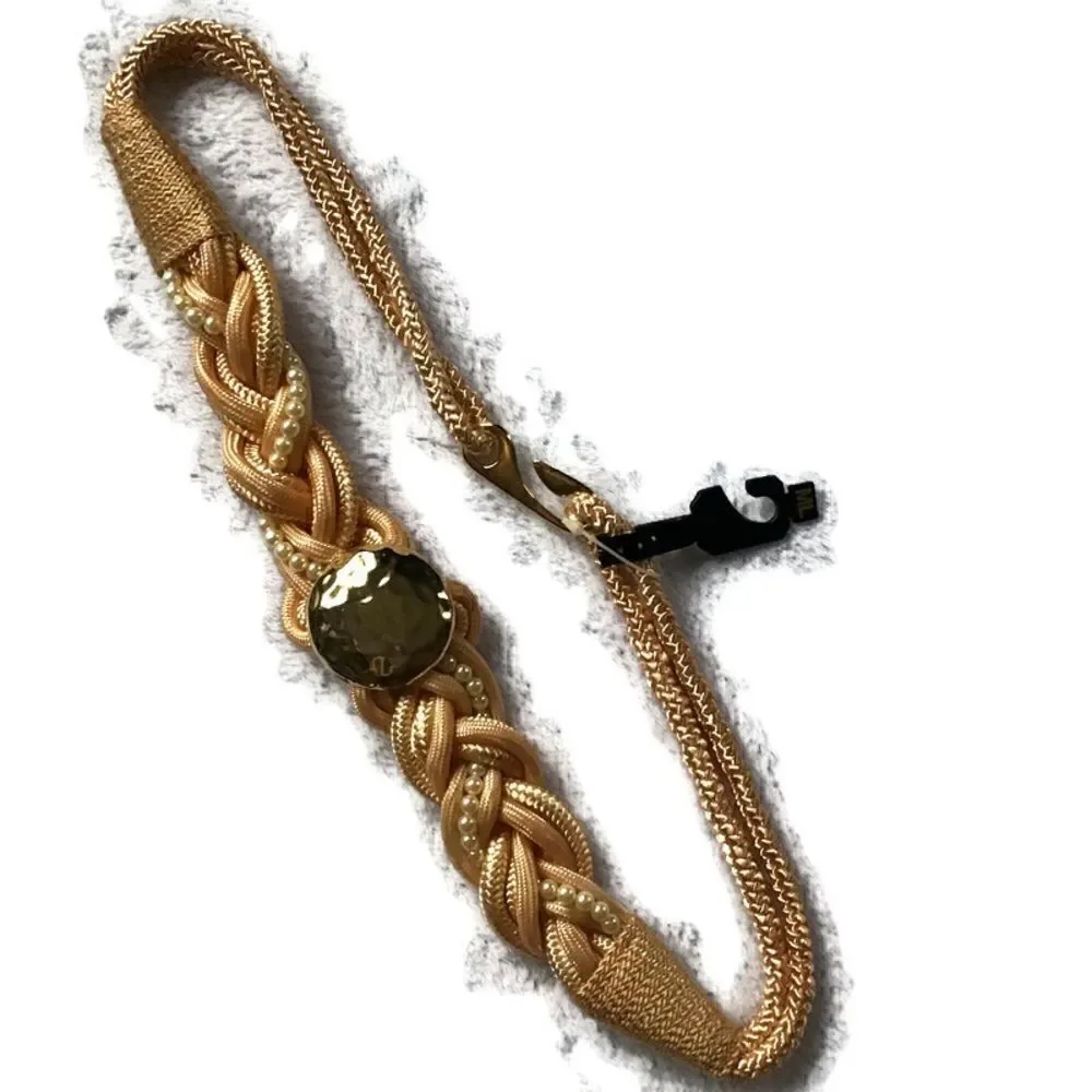 Braided Faux Pearl Medallion Tassel Dress Belt